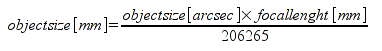 object[pix]=(focal length * object[arcsec])/(pix_size * 206.3)